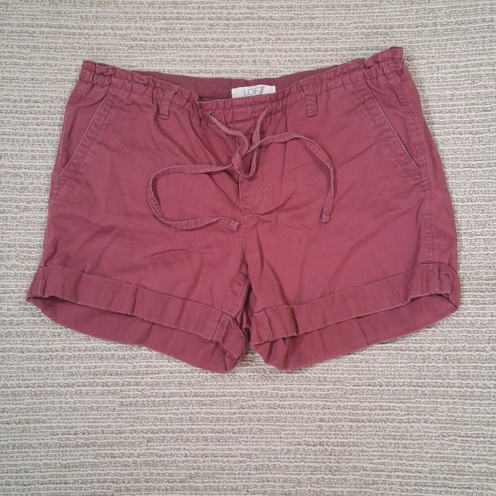 Ann Taylor Loft Women Shorts Size 8 Magenta Pink Cuffed Drawstring Casual Summe
